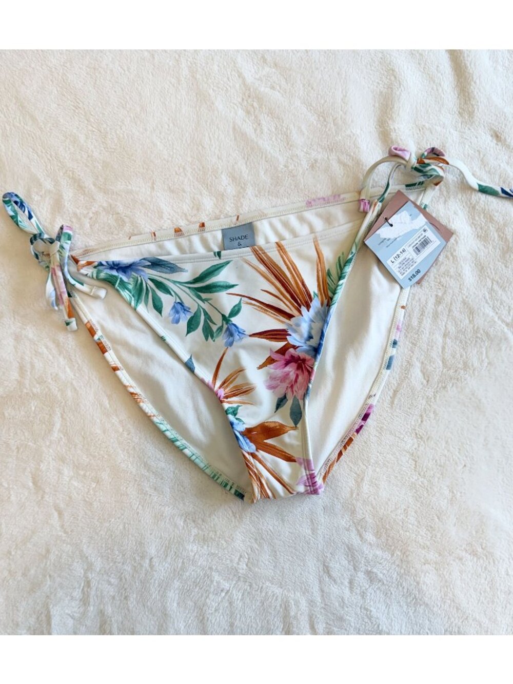 NWT Shade & Shore Vibrant Tropical Side Tie Bikini Bottom - Size: Large